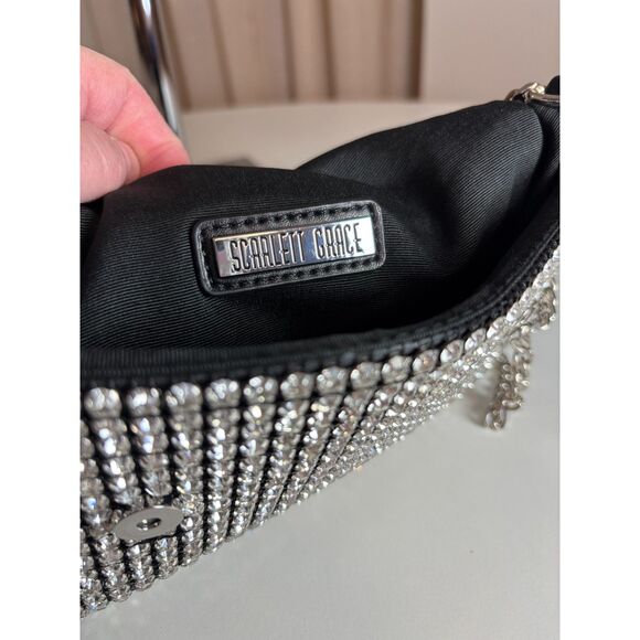 Sondra Roberts "Scarlet Grace" black evening rhinestone clutch/ shoulder bag. - Picture 4 of 7